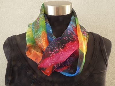 Orange multi coloured silk infinity scarf - $15.00