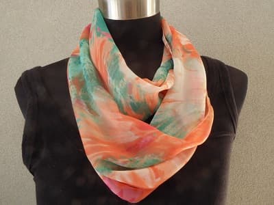 Orange and green silk infinity scarf - $15.00