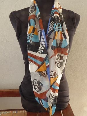 Blue and tan silk infinity scarf (only draped once around the neck) - $15.00