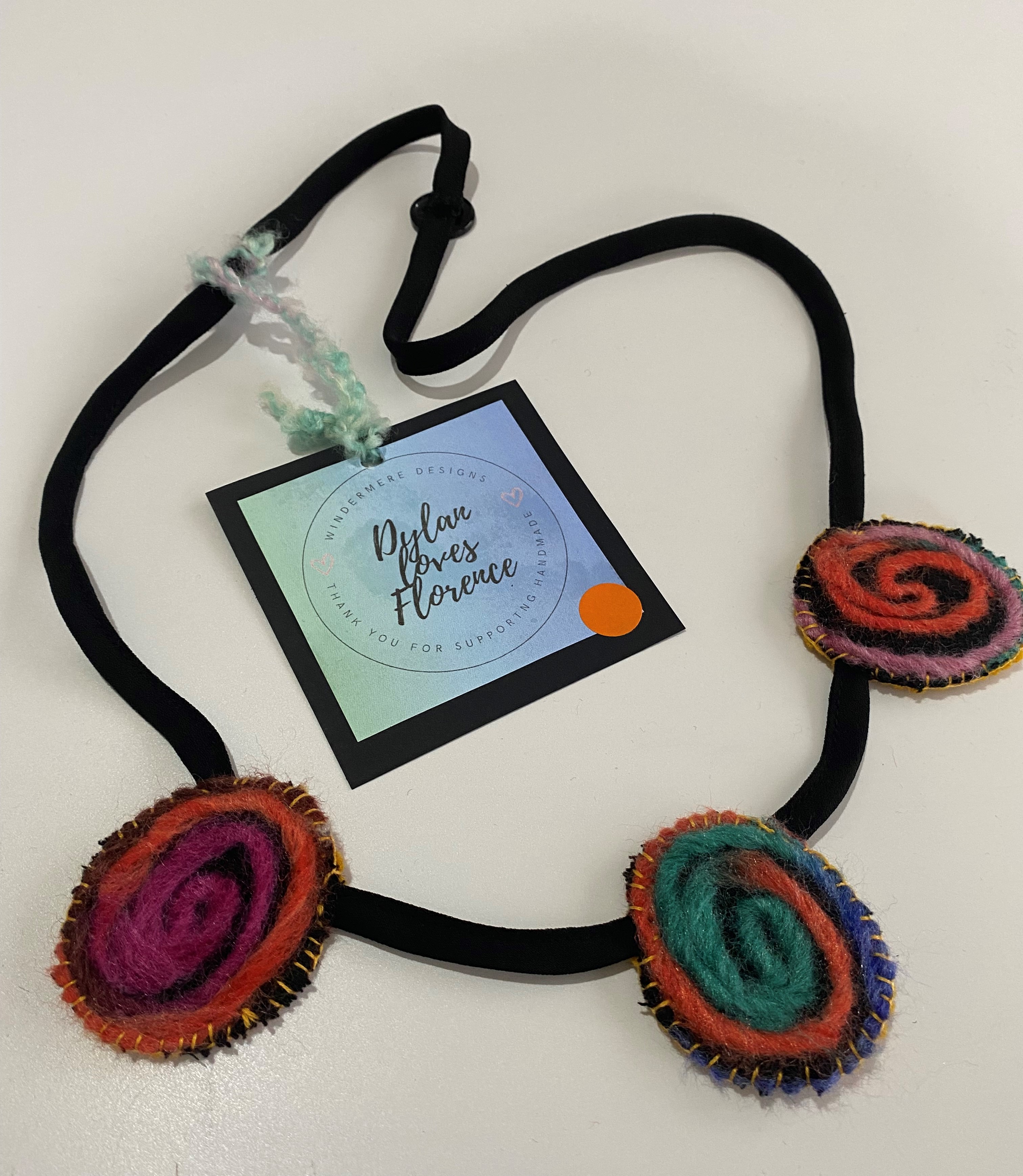 Multi coloured circles felt necklace $20.00