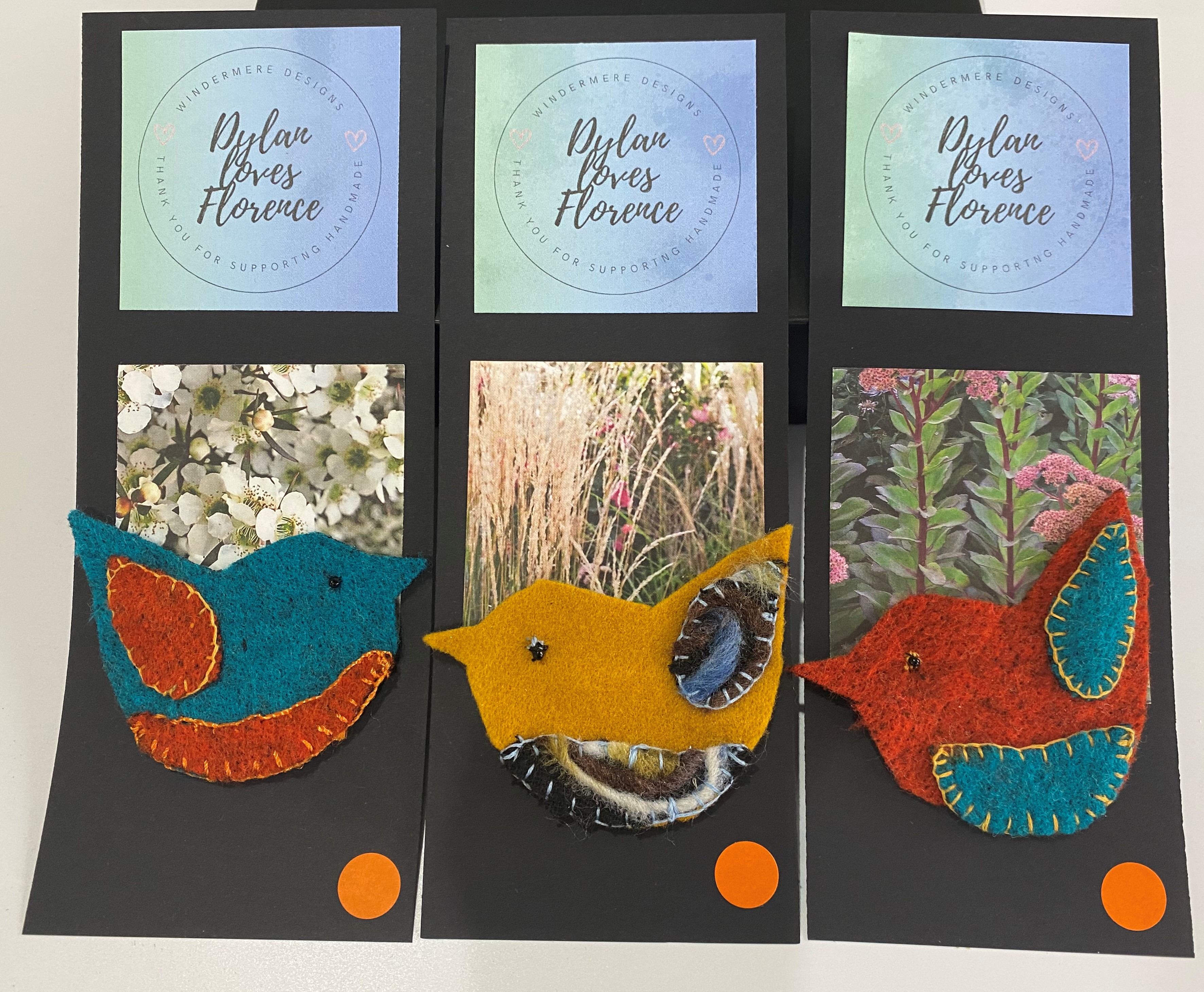 Felt bird brooches $10.00